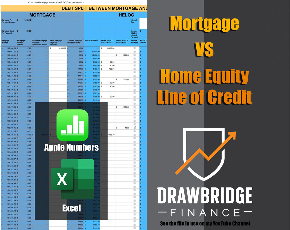 Mortgage VS Home Equity Line of Credit Custom Daily Spreadsheet