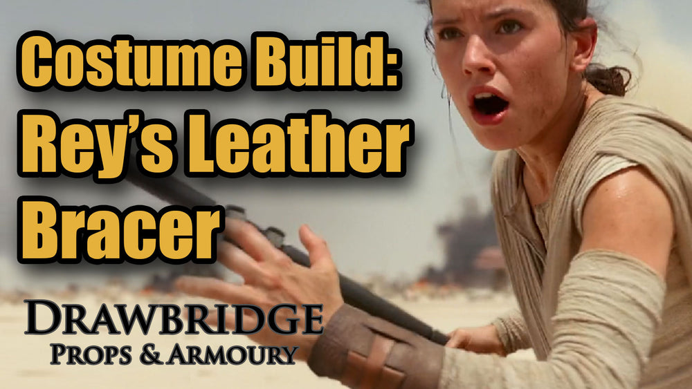 
                  
                    Costume build: rey's leather bracer, drawbridge props and armoury. Image of rey, from starters the force awakens in linen sand costume and leather bracer.
                  
                